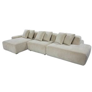 Sofá Ilha Inspira Com Chaise, Recamier e Puffs Linho Cru 440cm - 74881