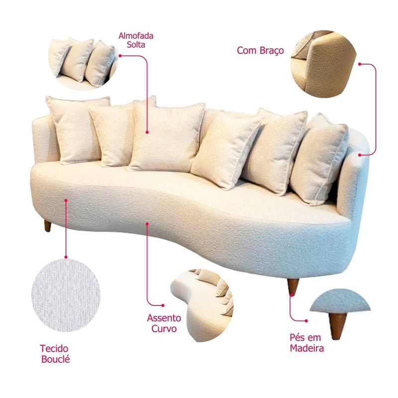 SofaBeans3LugaresEstofadoBoucleOffWhitePesMel210cm75084