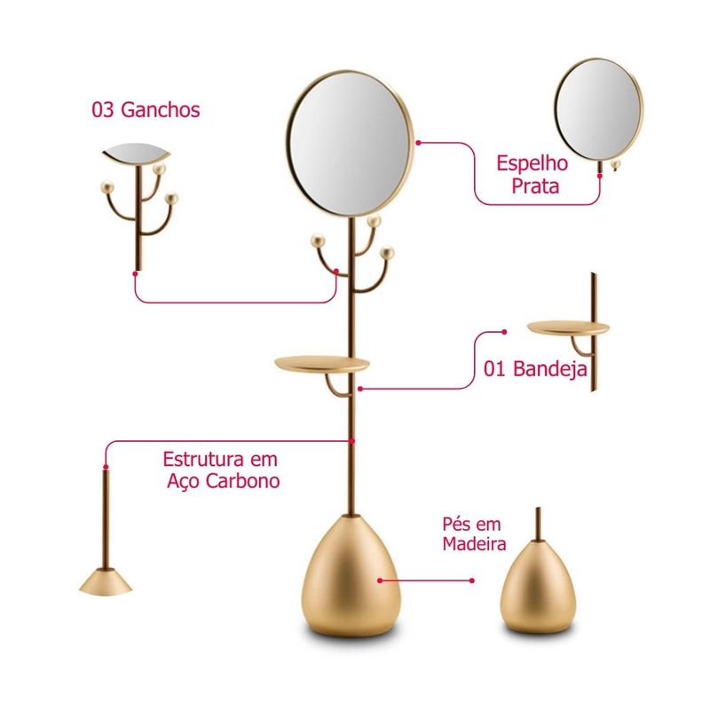 CabideiroEkkoIIEspelhoeMesaCappuccinoBaseBronze181cm75116