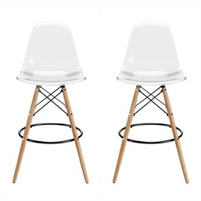 Kit 2 Banquetas Eames Policarbonato Transparente Base Dsw Madeira - 75458