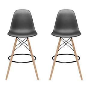 Kit 2 Banquetas Eames Polipropileno Preto Base Dsw Madeira - 75463