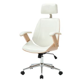 Cadeira Office Lisboa Madeira Natural PU Branco - 75637