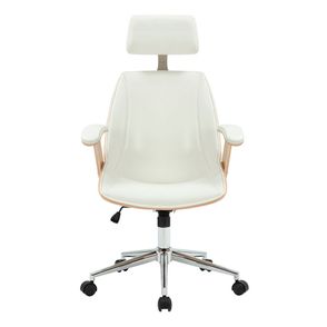 Cadeira Office Lisboa Madeira Natural PU Branco - 75637