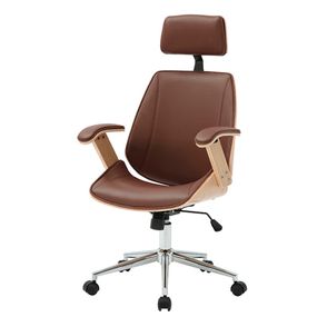 Cadeira Office Lisboa Madeira Natural PU Marrom - 75638