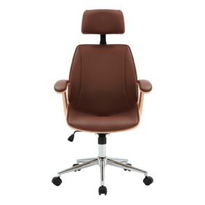 Cadeira Office Lisboa Madeira Natural PU Marrom - 75638