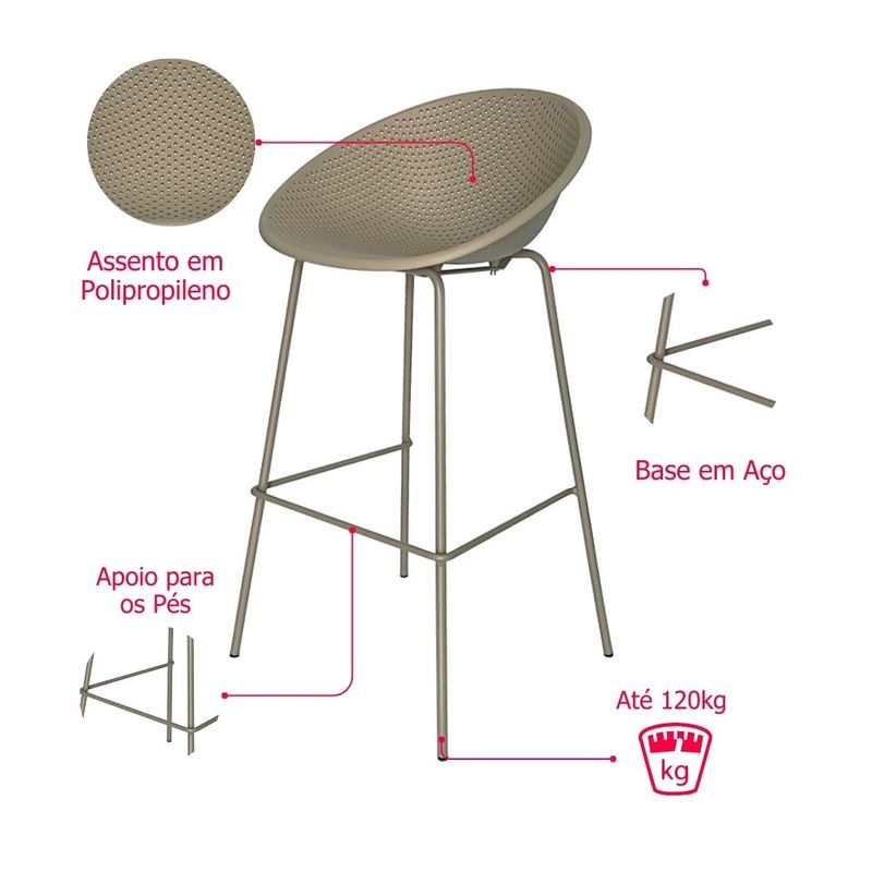 Kit04BanquetasDropsPolipropilenoFendiBaseAco75718