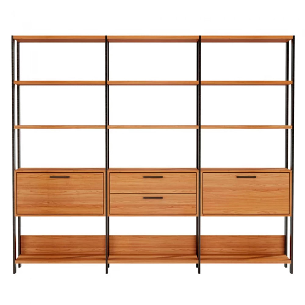 Estante-Elegante-3-Torres-com-1-Gaveteiro-e-2-Porta-216-MT--LARG--cor-Freijo-com-Preto-Fosco---52832