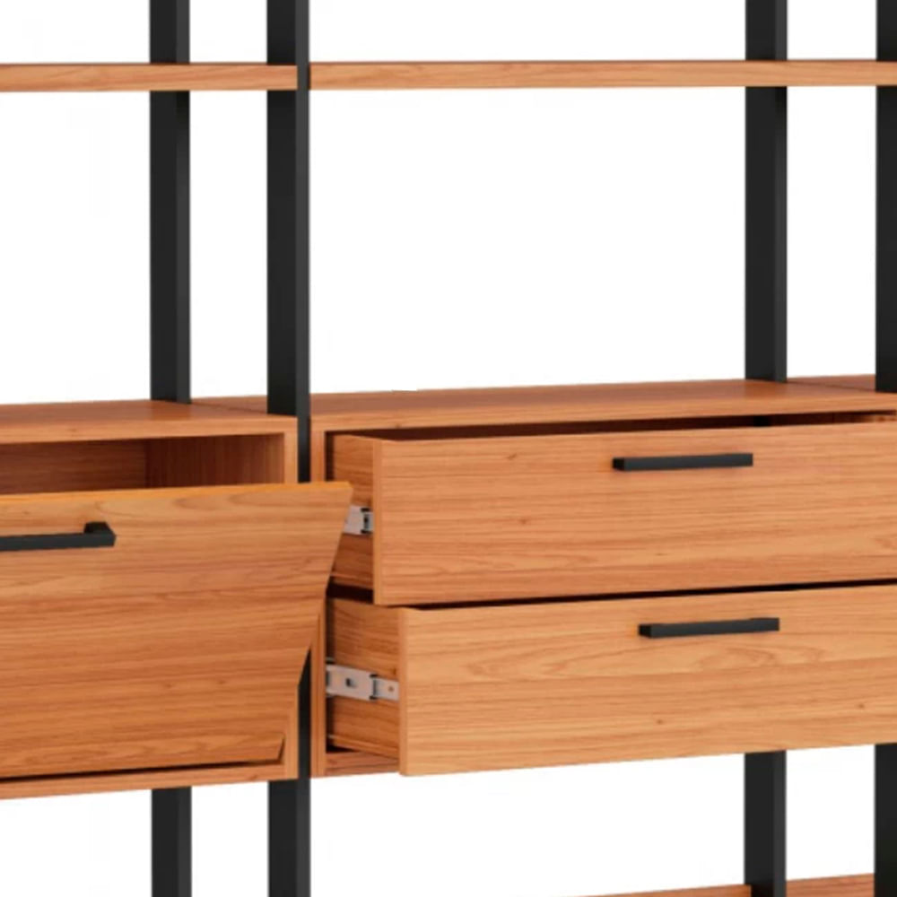 Estante-Elegante-3-Torres-com-1-Gaveteiro-e-2-Porta-216-MT--LARG--cor-Freijo-com-Preto-Fosco---52832