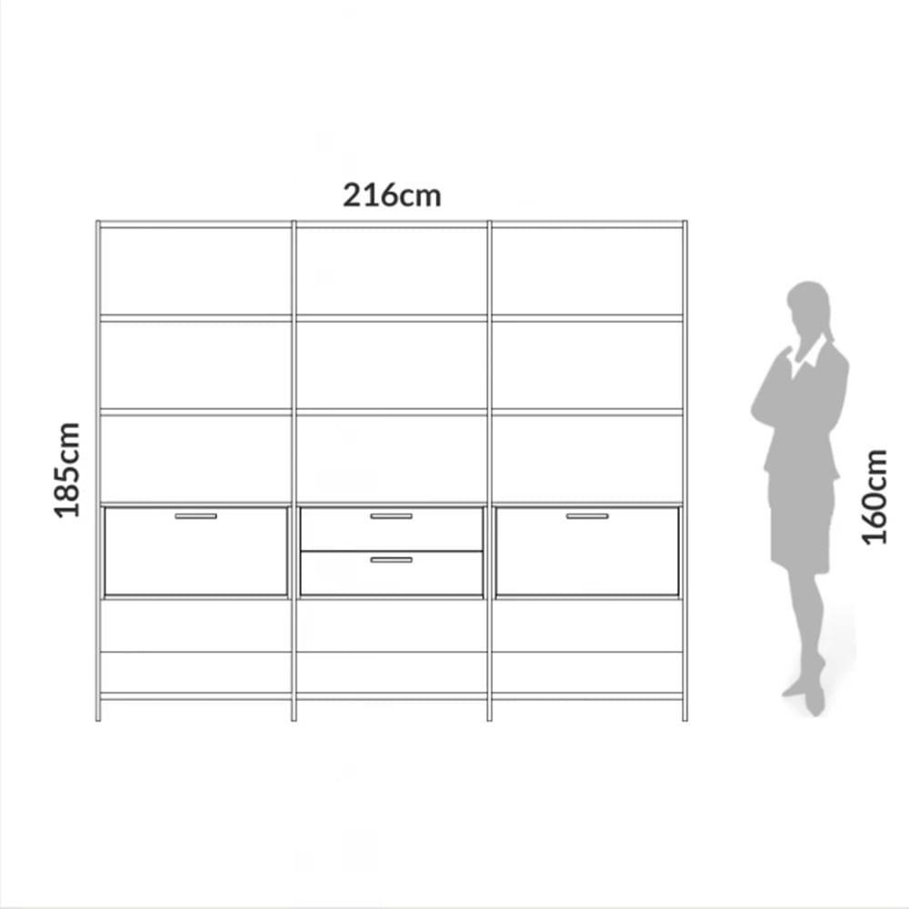 Estante-Elegante-3-Torres-com-1-Gaveteiro-e-2-Porta-216-MT--LARG--cor-Freijo-com-Preto-Fosco---52832