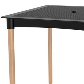 Mesa Atto Rattan Com Furo PP Preto Pés Madeira 74cm - 76165