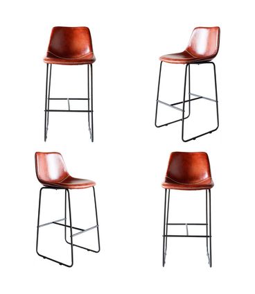 Kit 04 Banquetas Oxford Couro Ecológico Conhaque Base Aço - 76290