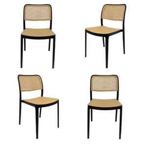 Kit 04 Cadeiras Bali Polipropileno Preto Com Simulado Rattan - 76313