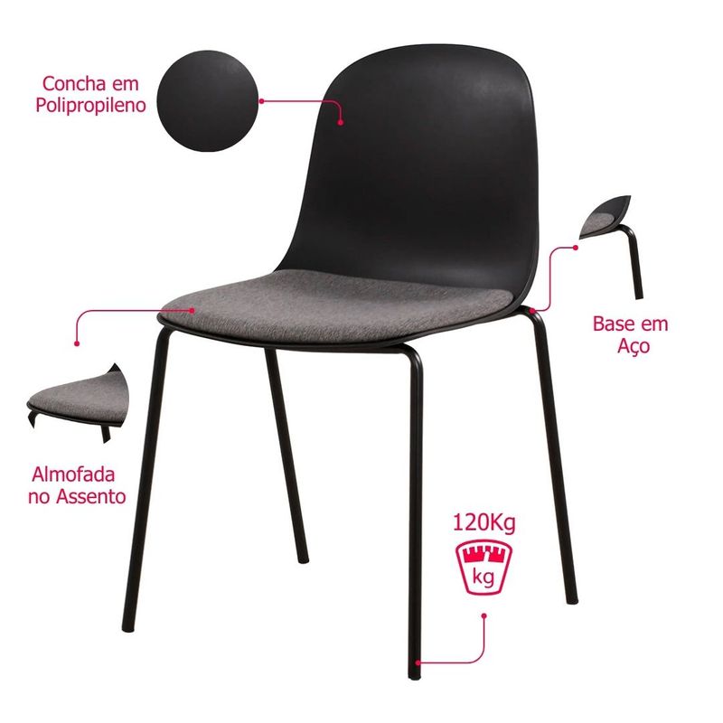 Kit04CadeirasBilbaoPolipropilenoPretoBaseEmAco76318
