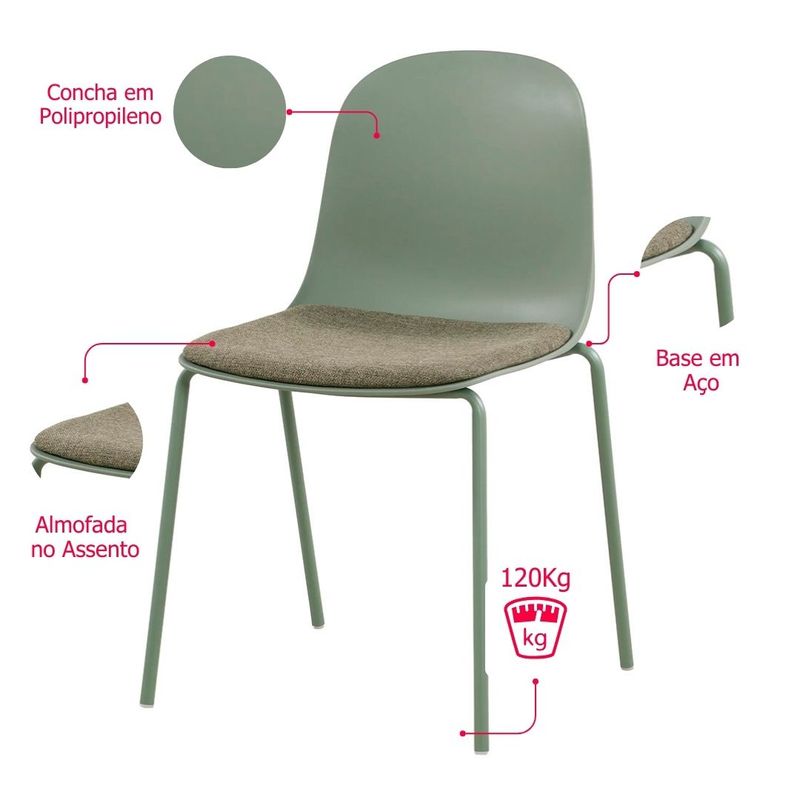 Kit04CadeirasBilbaoPolipropilenoVerdeAloeBaseEmAco76368