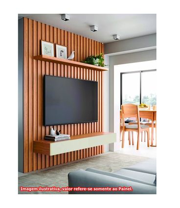 Painel Suspenso Roof TB186 Ripado com Led Cor Freijo e Off White 178cm - 74669