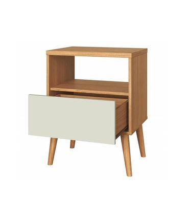 Mesa de Cabeceira Siya 1 Gavete Pés Palito Cor Freijó com Off White - 74630
