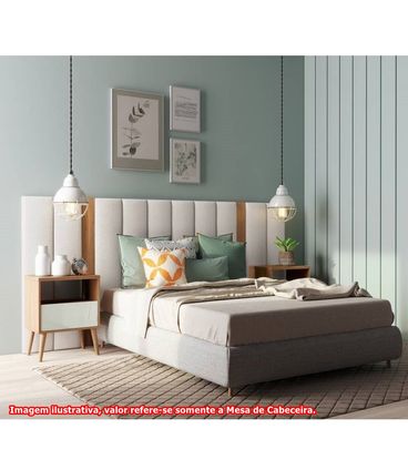 Mesa de Cabeceira Siya 1 Gavete Pés Palito Cor Freijó com Off White - 74630