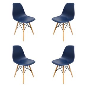 Kit 04 Cadeiras Eames Eiffel PP Azul Marinho Base Madeira - 76519