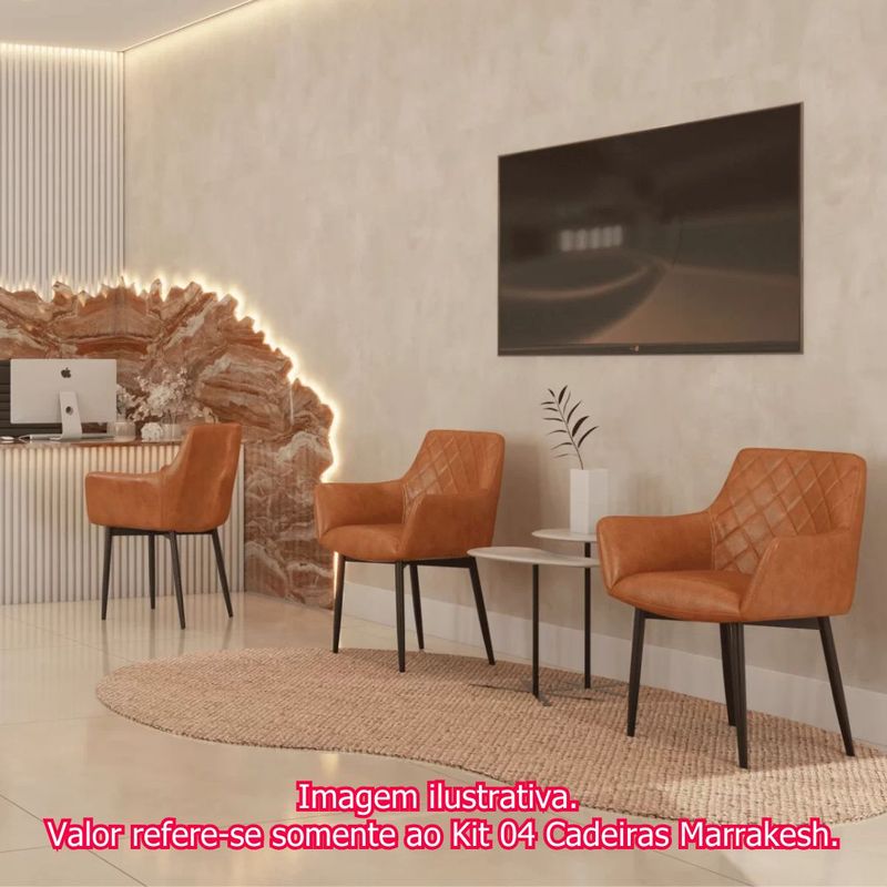 Kit04CadeirasMarrakeshCorinoCarameloBaseAcoPreto76549