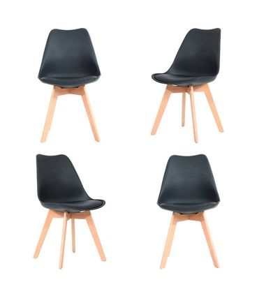 Kit 04 Cadeiras Siena Preto Base Madeira Natural - 76573