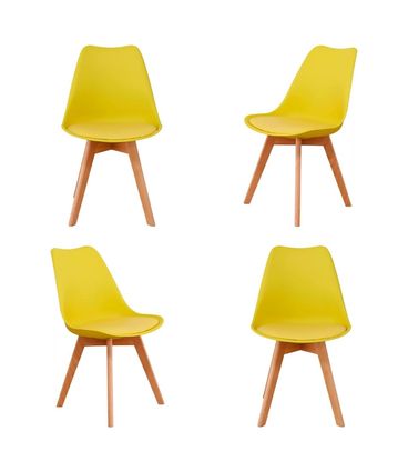Kit 04 Cadeiras Siena Amarelo Base Madeira Natural - 76574