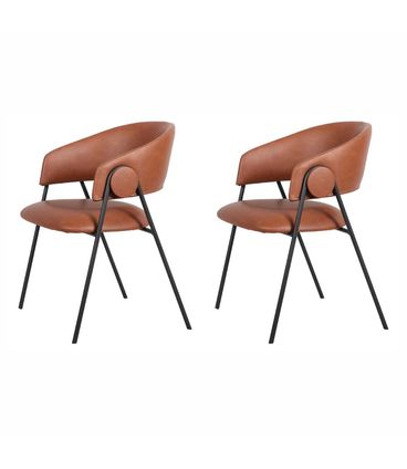 Kit 02 Cadeiras Toulouse Corino Caramelo Base Preta - 76580