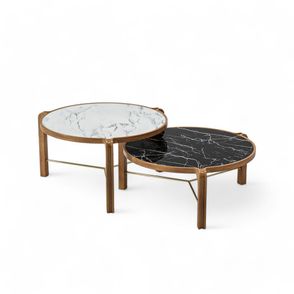 Conjunto de Mesa de Centro Mariana Champagne Tampo Marmote Branco/Preto - 76656