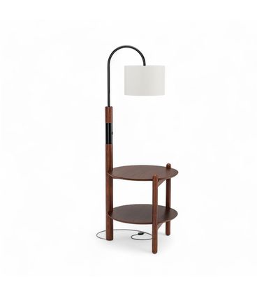 Mesa de Cabeceira Olaria Com Luminaria Cor Castanho e Preto 140cm - 76708