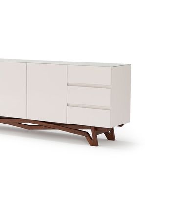 Buffet Alfenas Off White Base Castanho 200cm - 76724