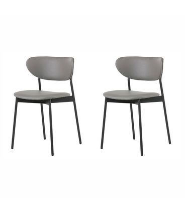 Kit 02 Cadeiras Agatha PU Cinza Base Em Aço Preta - 76774