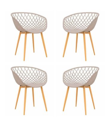 Kit 04 Cadeiras Clarice Assento Nude Base Metal - 76822