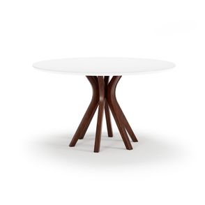 Mesa Jantar Delfim Redonda Castanho Com Vidro Branco 140cm  - 76942