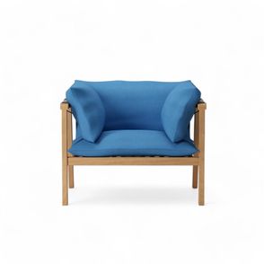 Poltrona Agni Estrutura Amêndoa Tecido Acquablock Azul - 77059