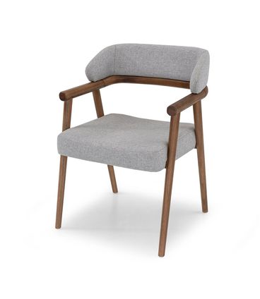 Cadeira Fark Estofada Linho Cinza Com Carvalho Amêndoa  - 77154