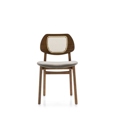 Cadeira Leda Estrutura Carvalho Amêndoa Assento Corino Cinza Chocolate - 77210