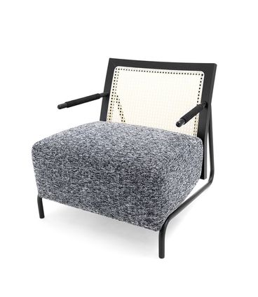 Poltrona Huan Estrutura Preta Assento Grafite Encosto em Palha - 77244