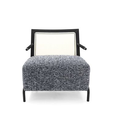 Poltrona Huan Estrutura Preta Assento Grafite Encosto em Palha - 77244