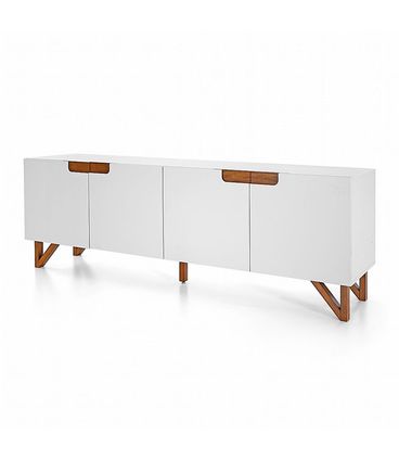 Buffet Lin Corpo Off White Pés e Detalhes em Carvalho Amêndoa 200cm - 77298