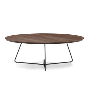 Mesa Centro Redonda Ovale Tampo Amêndoa com Base Grafite 90cm - 77363