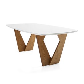 Mesa de Jantar Lin Carvalho Amêndoa Tampo Vidro Off White 170cm - 77392