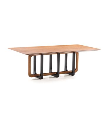 Mesa de Jantar Dylan Tampo e Base Cinamomo Detalhe em Laca Preta 220cm - 77407