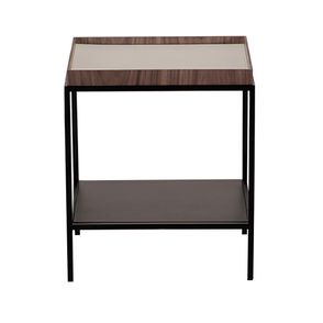 Mesa Cabeceira Fency Tampo Nogueira Marfim Base Preta - 77948