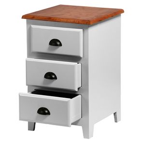 Mesa de Cabeceira Tino Branca 03 Gavetas Tampo Madeira - 77277