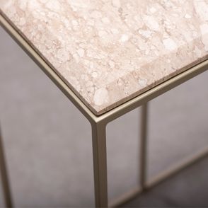 Mesa de Apoio Máli Tampo Travertino Base Champagne - 78046
