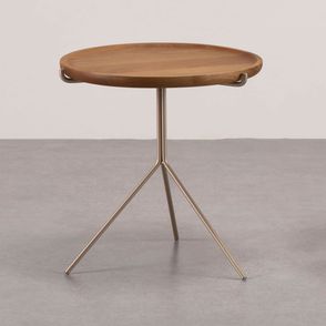 Mesa de Apoio Liz Baixa Tampo Natural Base Champagne - 78044