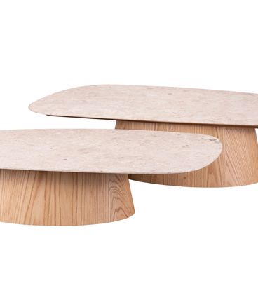 Conj Mesa Centro Onix Tampo Travertino Base Carvalho - 78223