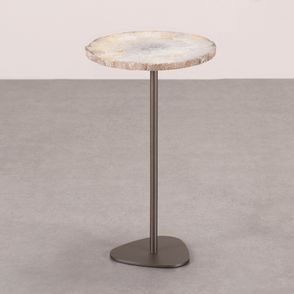 Mesa Apoio Urano Baixa Tampo Pedra Ágata Base Aço Bronze - 72636