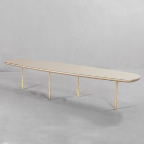 Mesa Centro Vessel Tampo Laca Gold Com Vidro Pés Latão - 78372