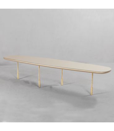 Mesa Centro Dommo Tampo Laca Gold Com Vidro Pés Latão - 78372