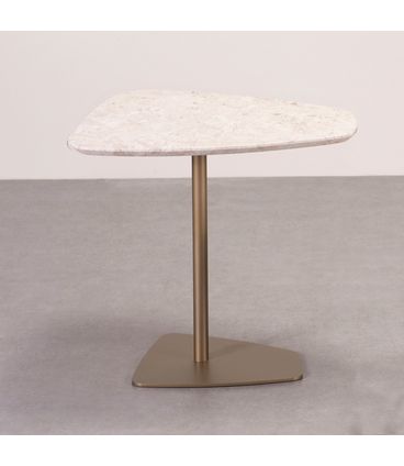 Mesa Lateral Nápoles Alta Mármore Travertino Base Gold - 78391